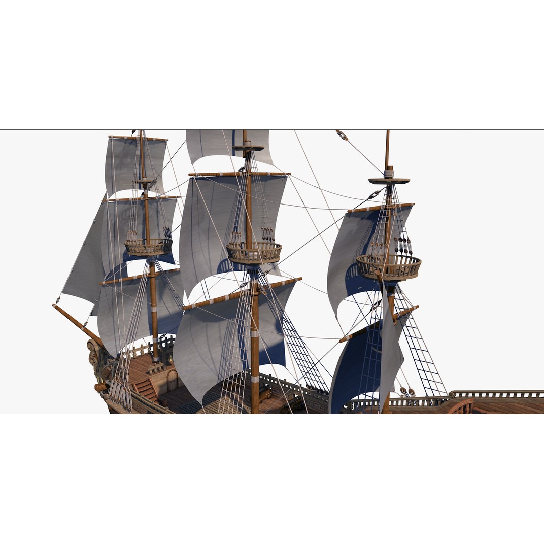 Galeon Pirate Ship 3D Model – Historic Watercraft, PBR Textures, Game Ready - View 19