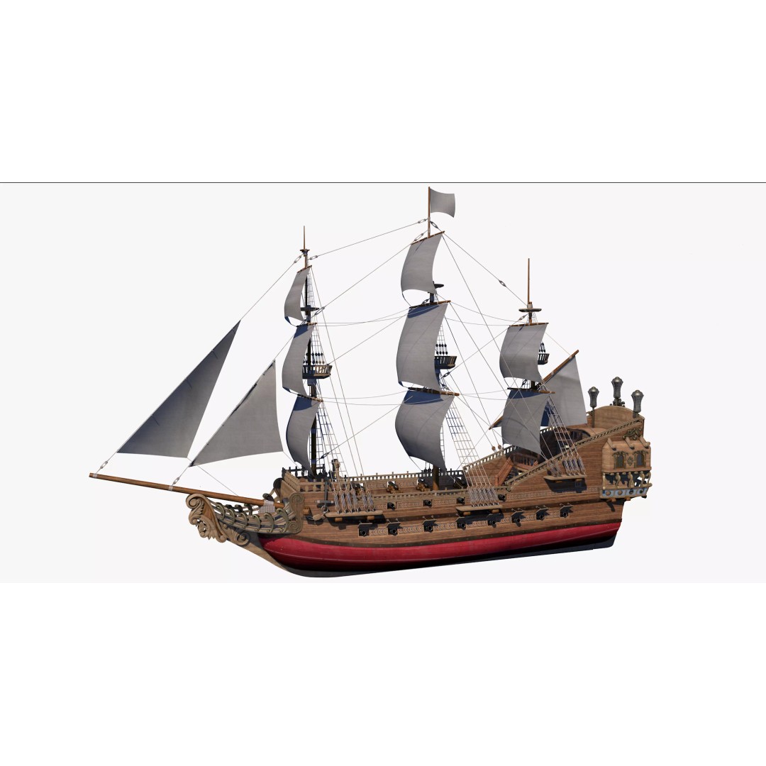 Galeon Pirate Ship 3D Model – Historic Watercraft, PBR Textures, Game Ready - View 2