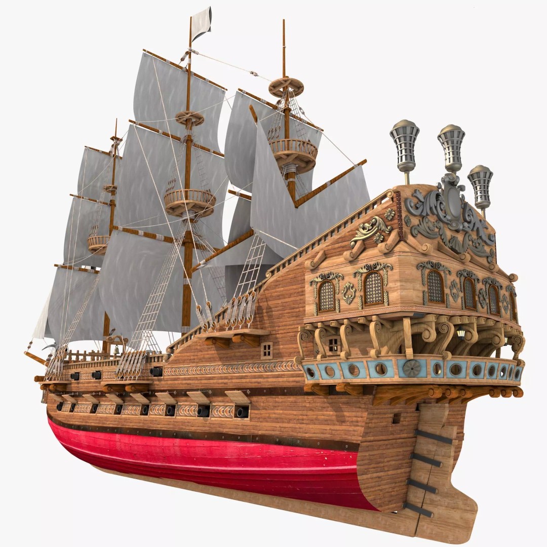 Galeon Pirate Ship 3D Model – Historic Watercraft, PBR Textures, Game Ready - View 21