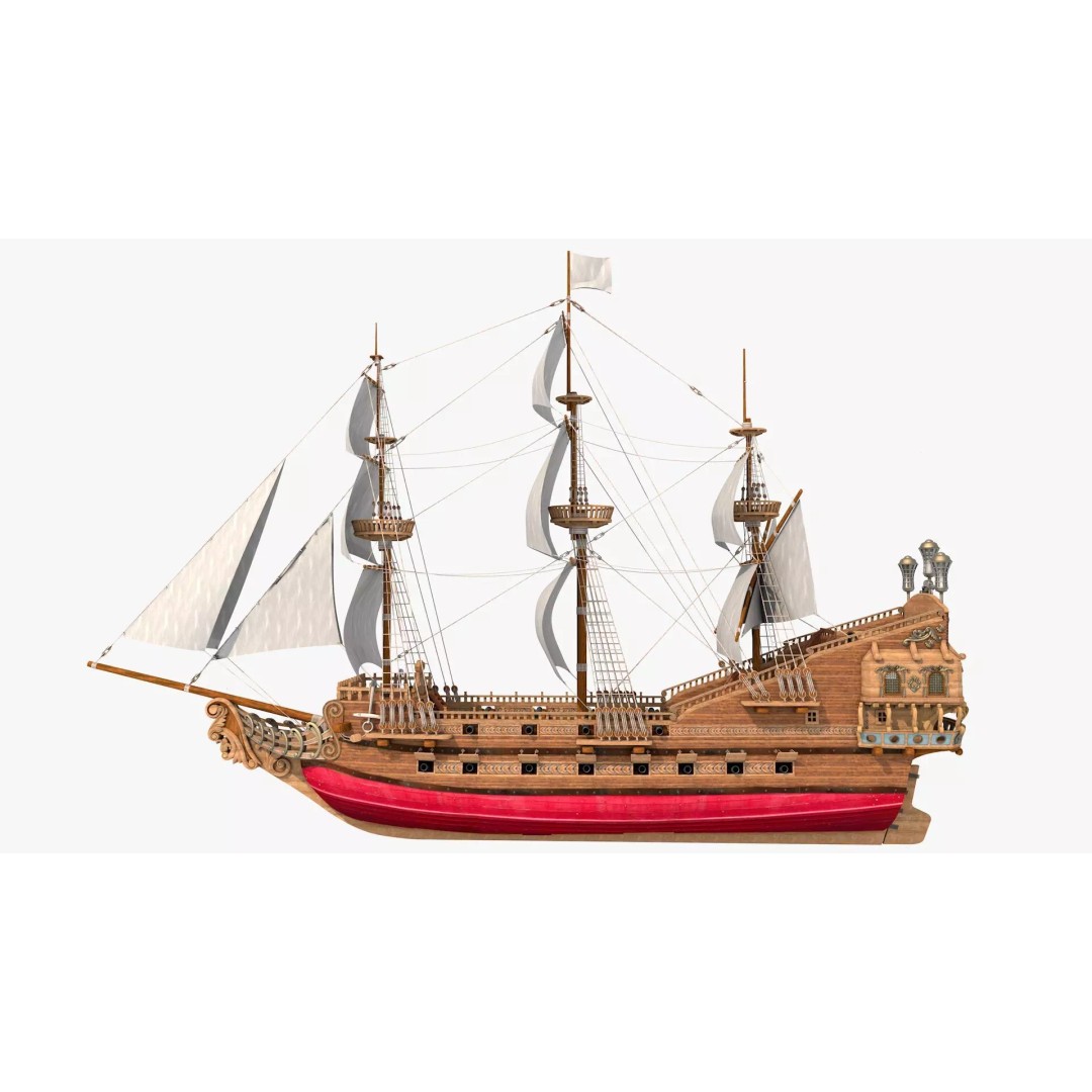 Galeon Pirate Ship 3D Model – Historic Watercraft, PBR Textures, Game Ready - View 23