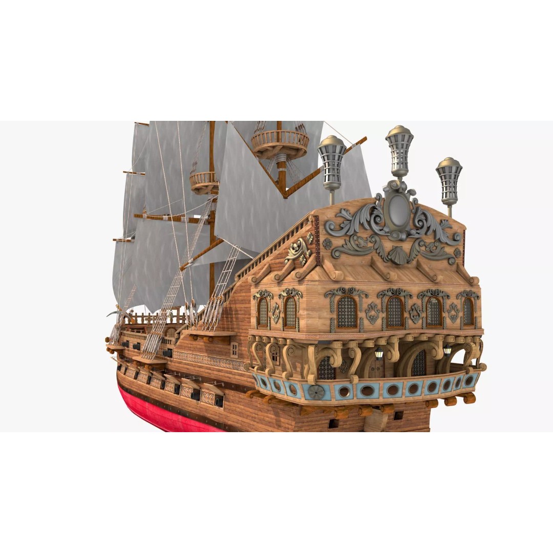 Galeon Pirate Ship 3D Model – Historic Watercraft, PBR Textures, Game Ready - View 24