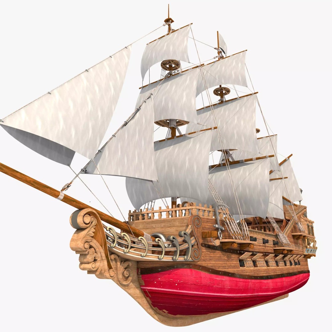 Galeon Pirate Ship 3D Model – Historic Watercraft, PBR Textures, Game Ready - View 25