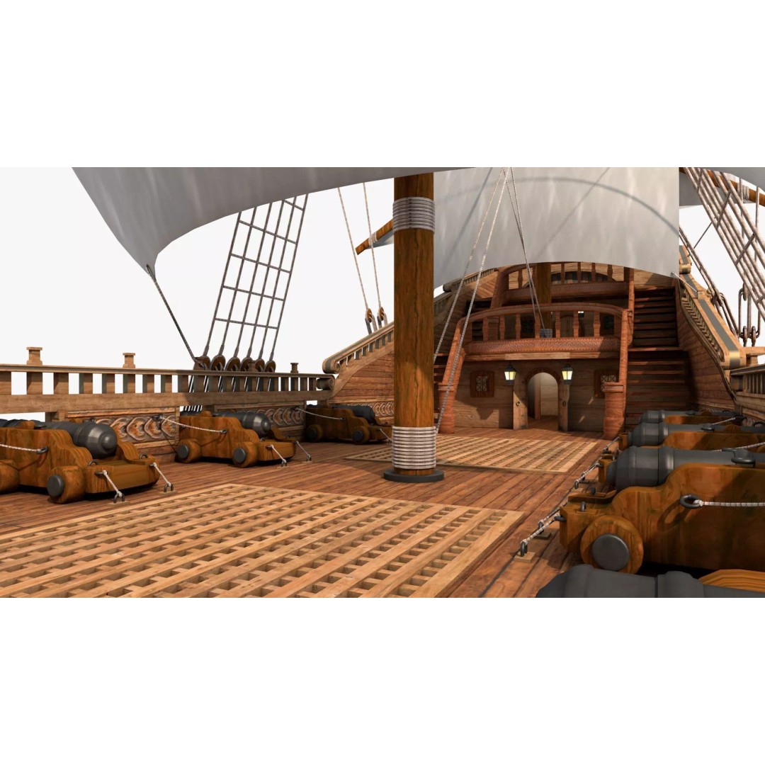 Galeon Pirate Ship 3D Model – Historic Watercraft, PBR Textures, Game Ready - View 26