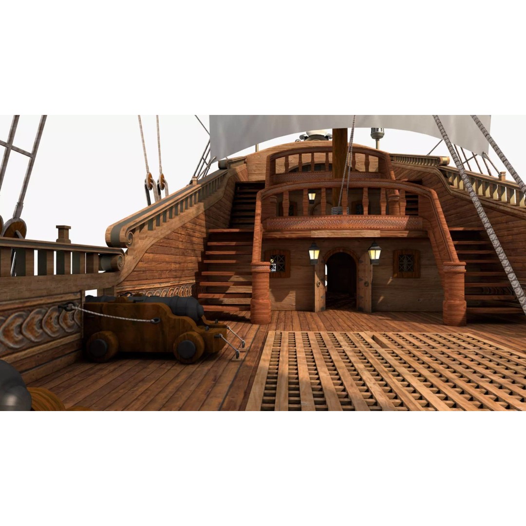 Galeon Pirate Ship 3D Model – Historic Watercraft, PBR Textures, Game Ready - View 27