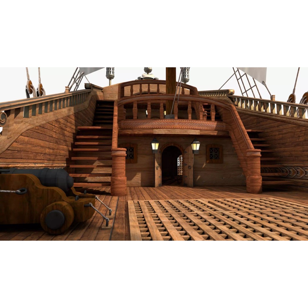 Galeon Pirate Ship 3D Model – Historic Watercraft, PBR Textures, Game Ready - View 28