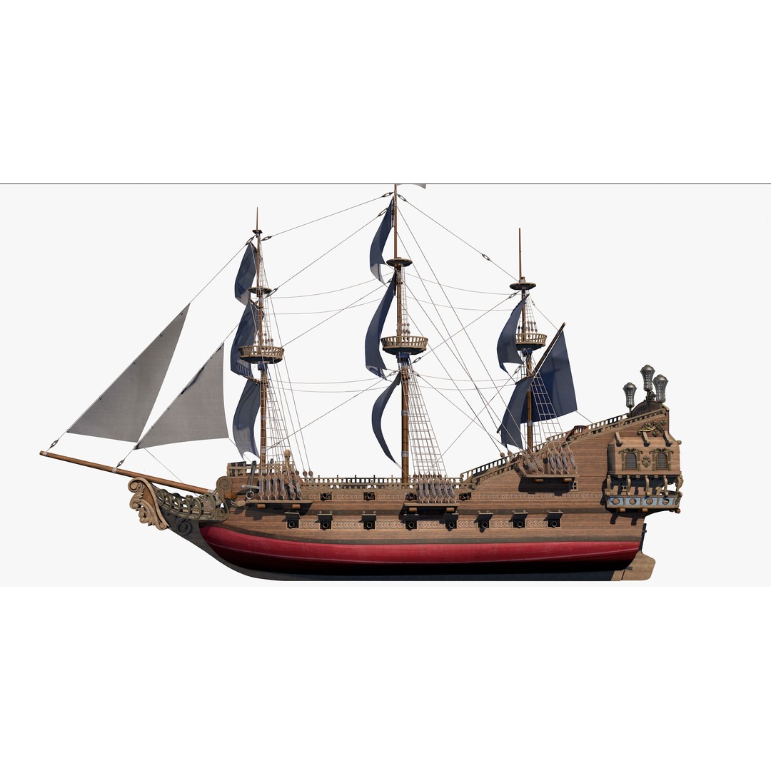 Galeon Pirate Ship 3D Model – Historic Watercraft, PBR Textures, Game Ready - View 3