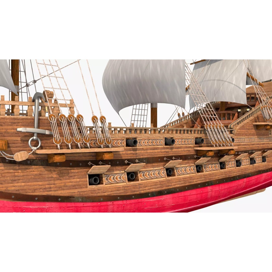 Galeon Pirate Ship 3D Model – Historic Watercraft, PBR Textures, Game Ready - View 33