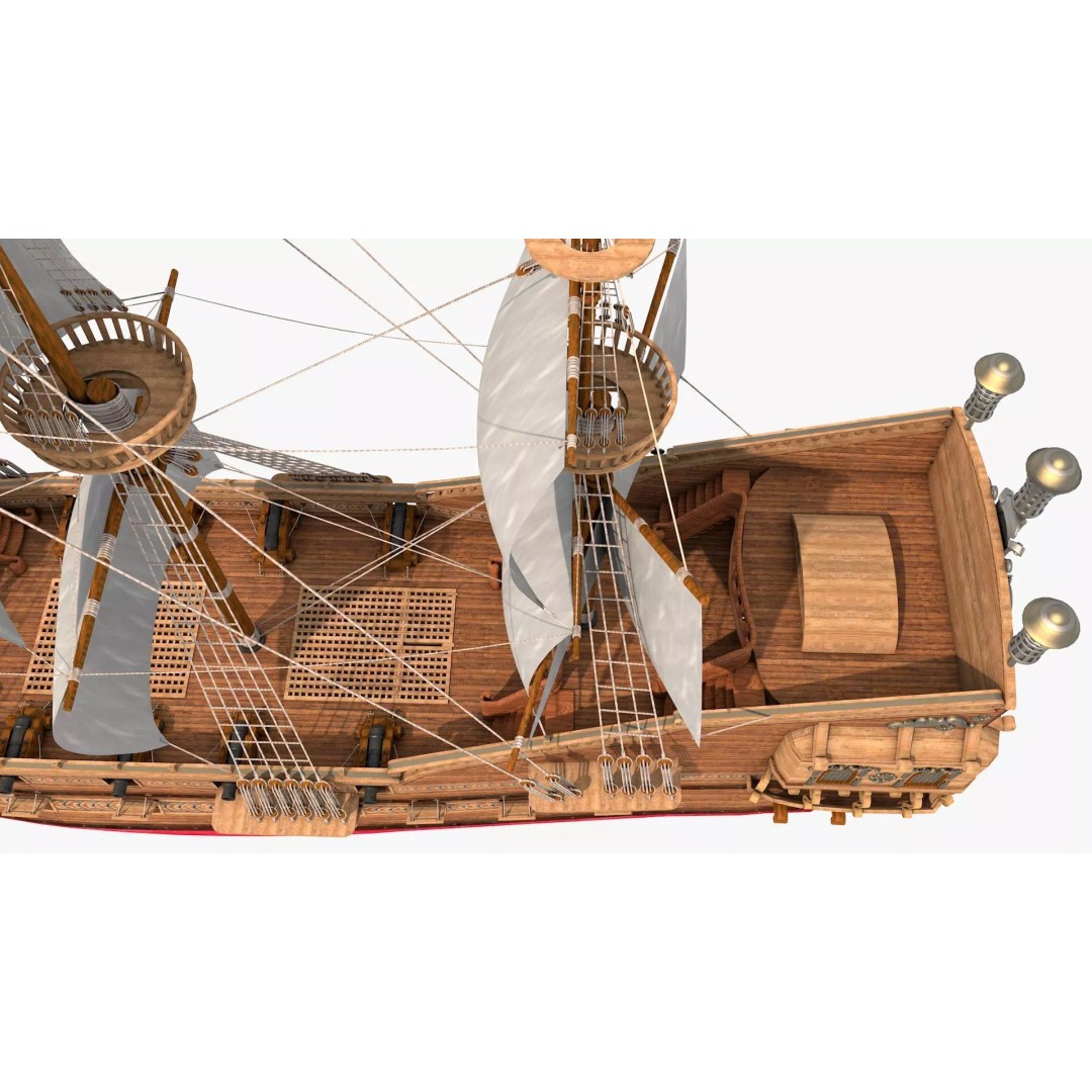 Galeon Pirate Ship 3D Model – Historic Watercraft, PBR Textures, Game Ready - View 34
