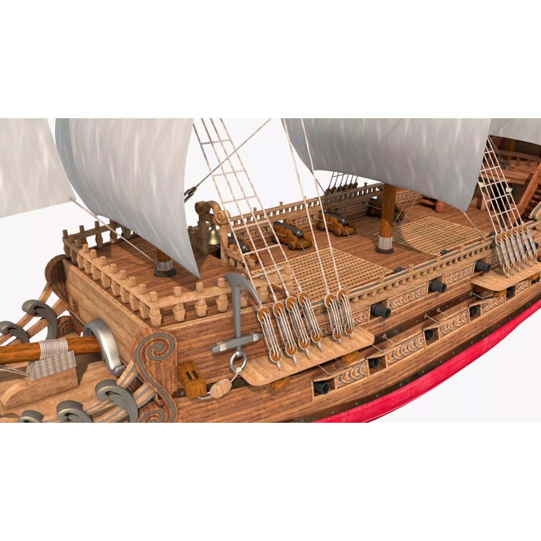 Galeon Pirate Ship 3D Model – Historic Watercraft, PBR Textures, Game Ready - View 35