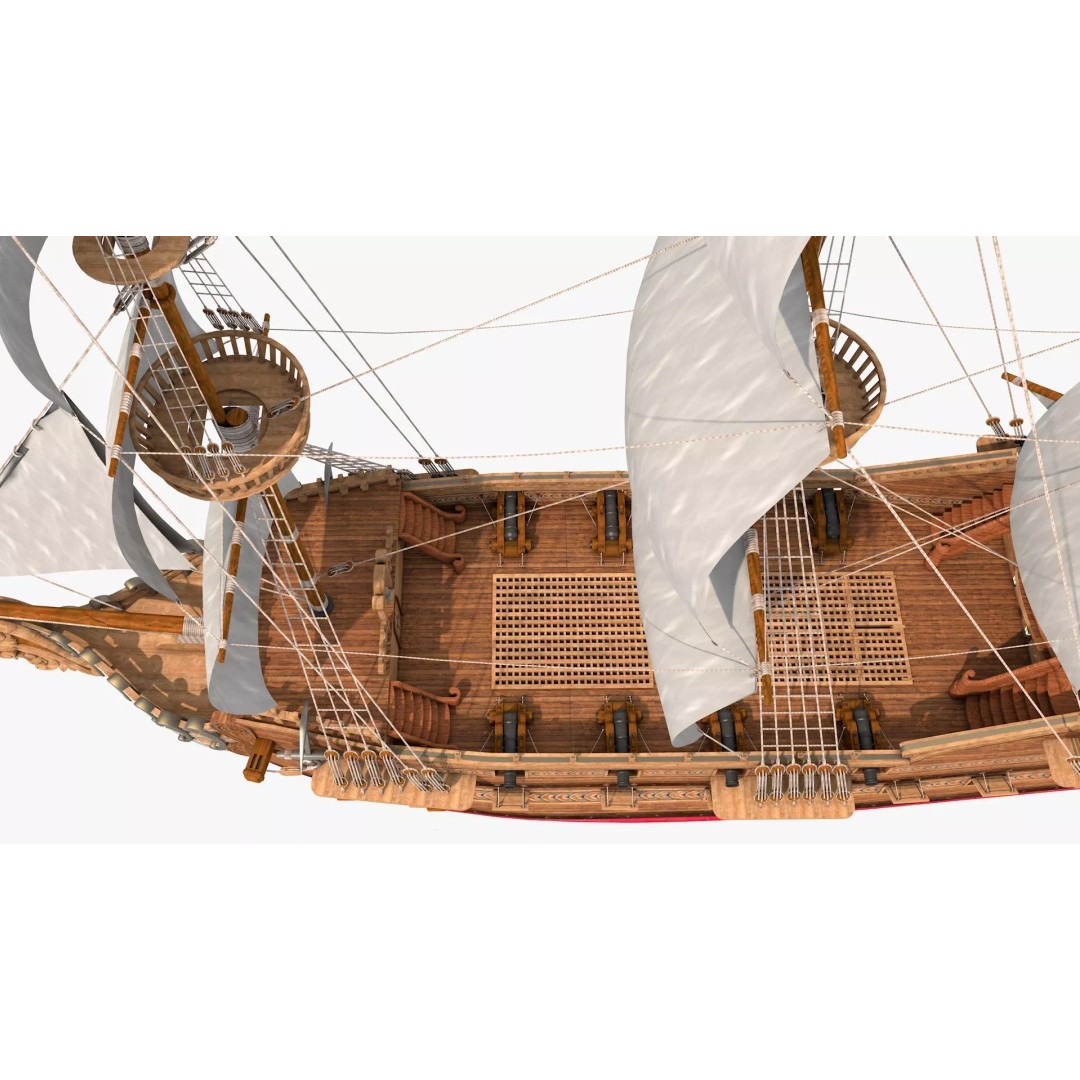 Galeon Pirate Ship 3D Model – Historic Watercraft, PBR Textures, Game Ready - View 36