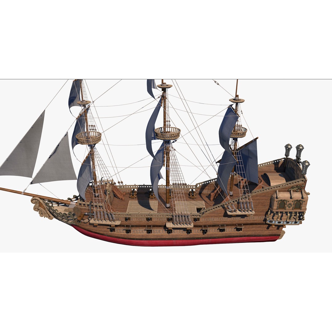 Galeon Pirate Ship 3D Model – Historic Watercraft, PBR Textures, Game Ready - View 4