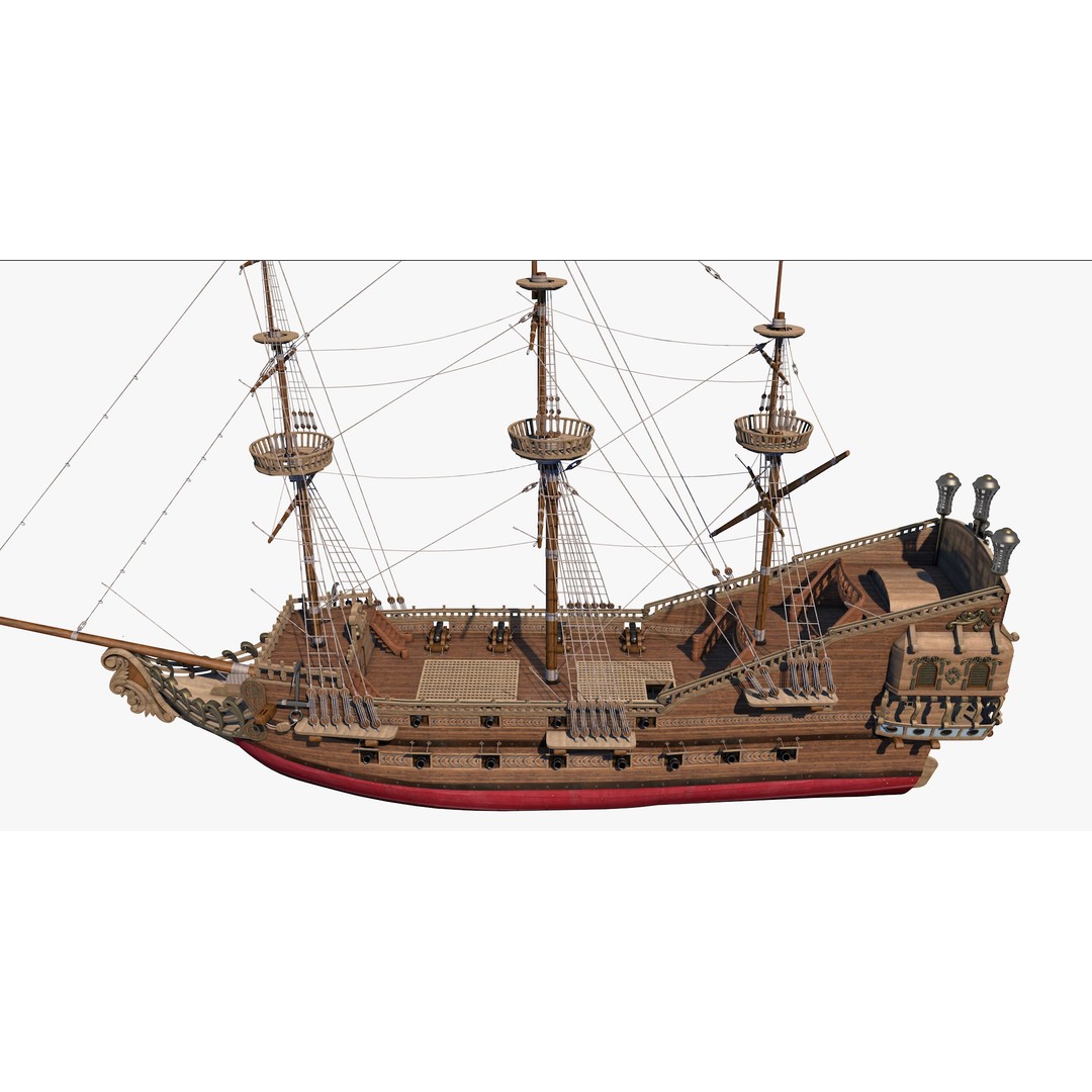 Galeon Pirate Ship 3D Model – Historic Watercraft, PBR Textures, Game Ready - View 5