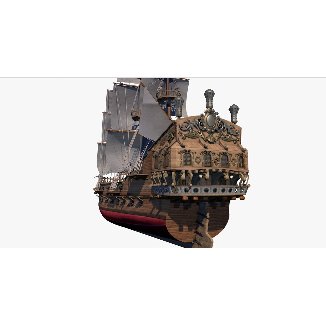 Galeon Pirate Ship 3D Model – Historic Watercraft, PBR Textures, Game Ready - View 6