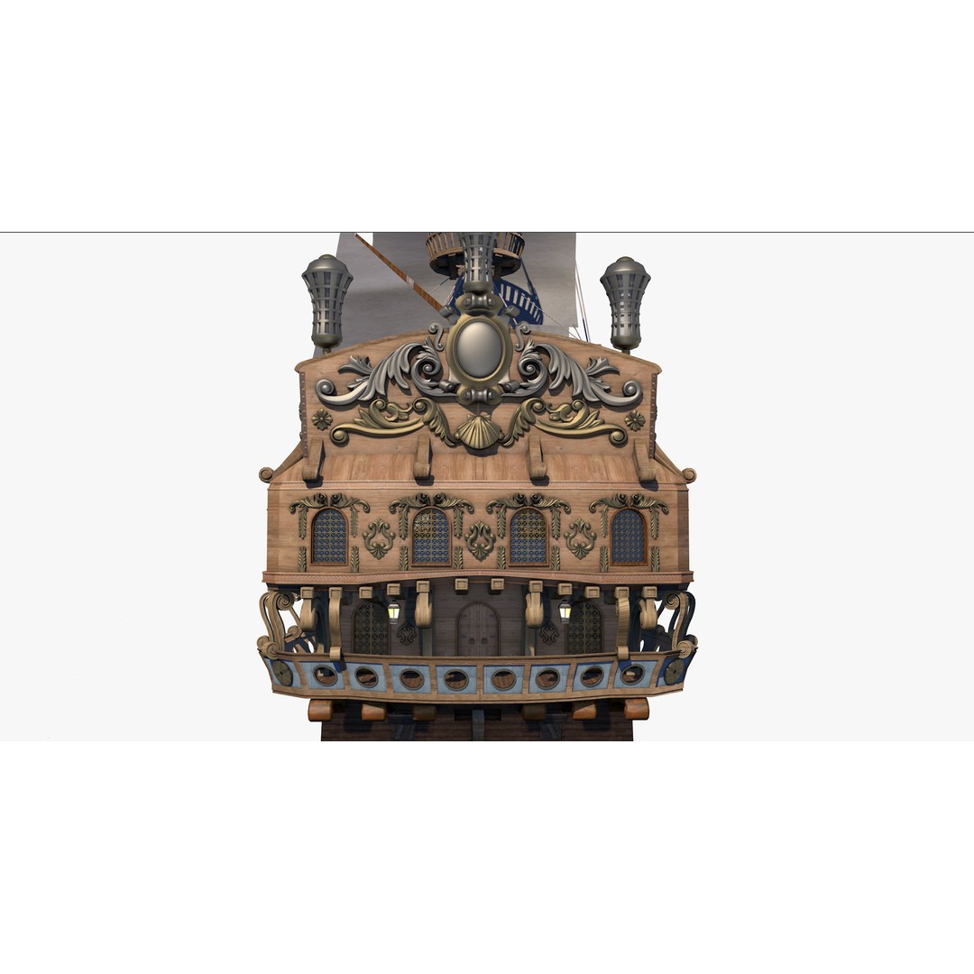 Galeon Pirate Ship 3D Model – Historic Watercraft, PBR Textures, Game Ready - View 7