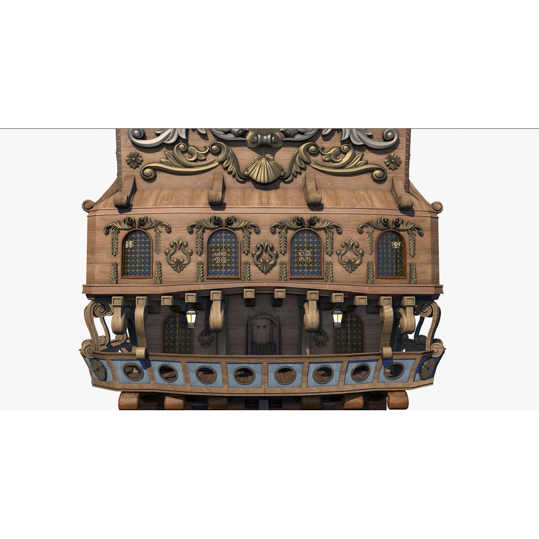 Galeon Pirate Ship 3D Model – Historic Watercraft, PBR Textures, Game Ready - View 9