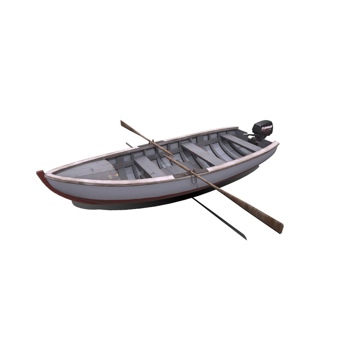 Old Wooden Motorboat 3D Model – Low Poly PBR Game Asset, FBX, OBJ - View 3