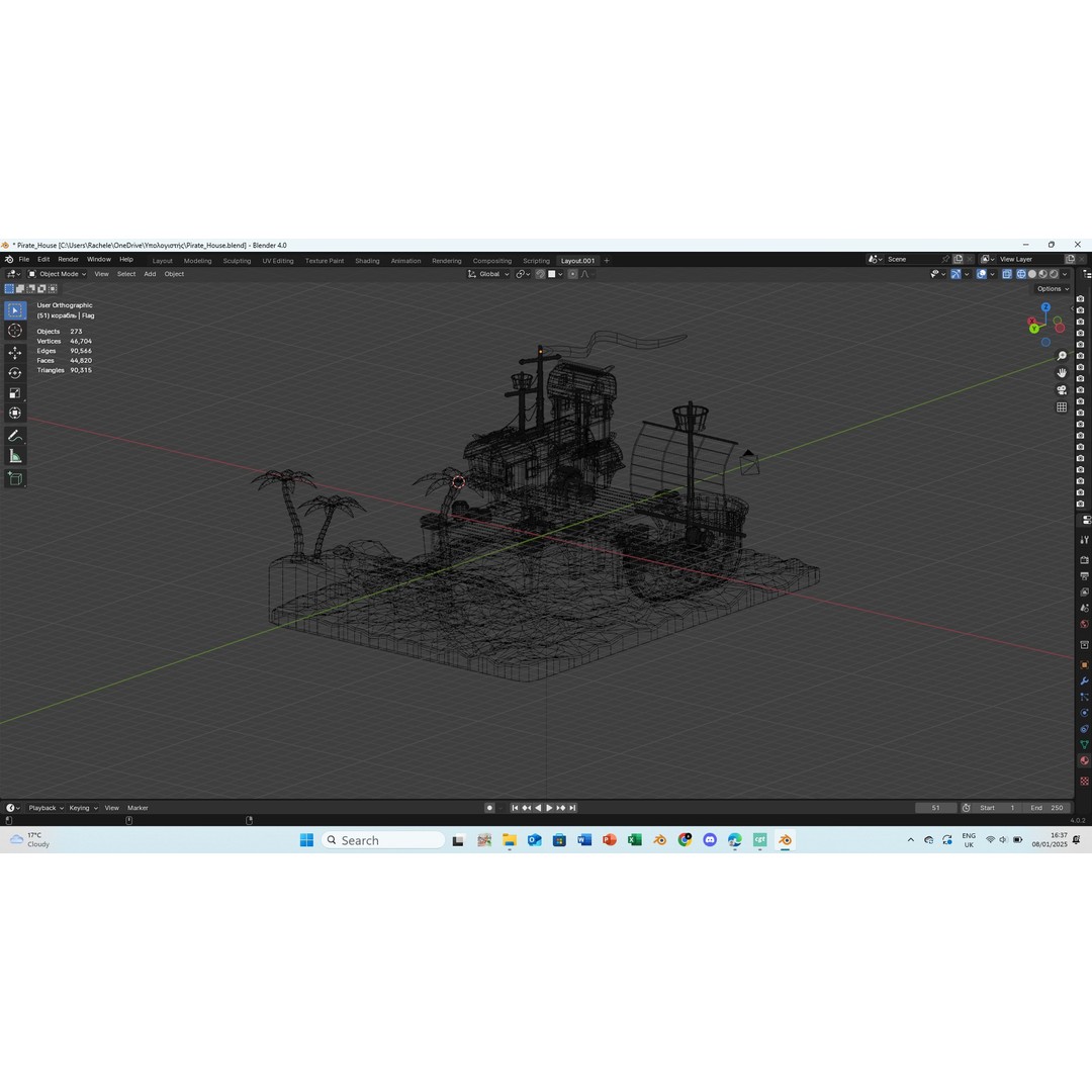 Pirate House 3D Model – Low Poly Tropical Scene, FBX, Blender