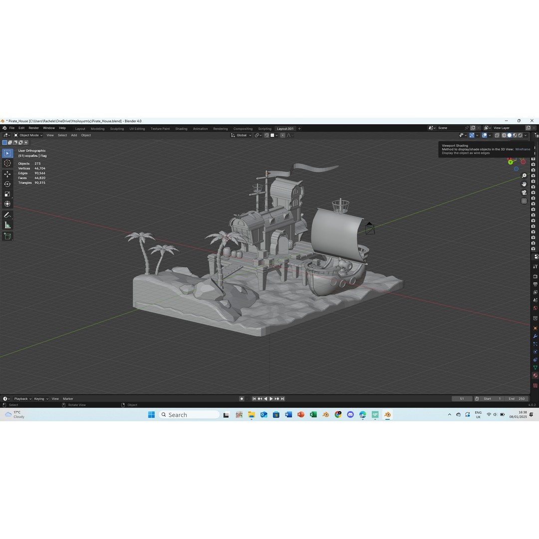 Pirate House 3D Model – Low Poly Tropical Scene, FBX, Blender - View 10
