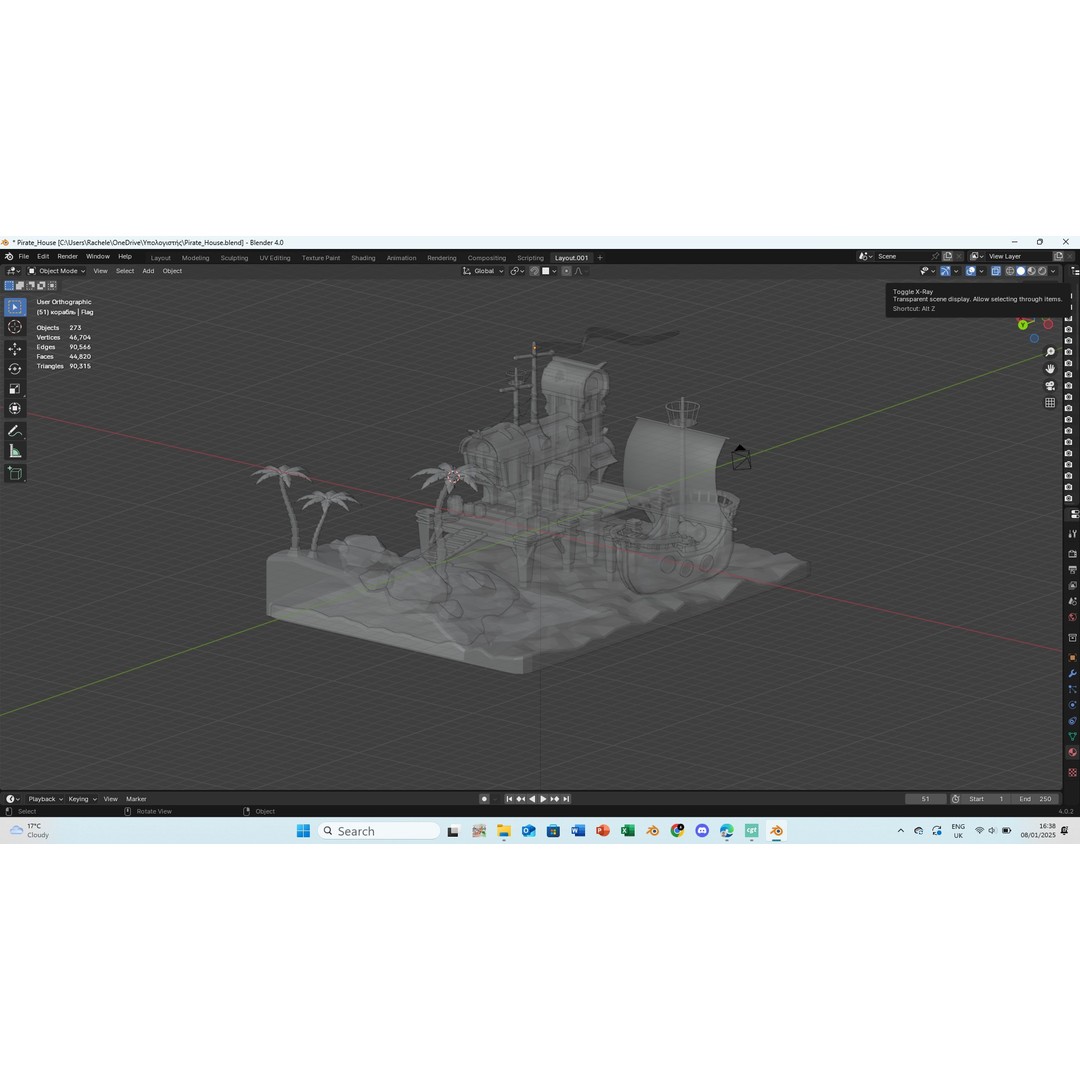 Pirate House 3D Model – Low Poly Tropical Scene, FBX, Blender - View 11