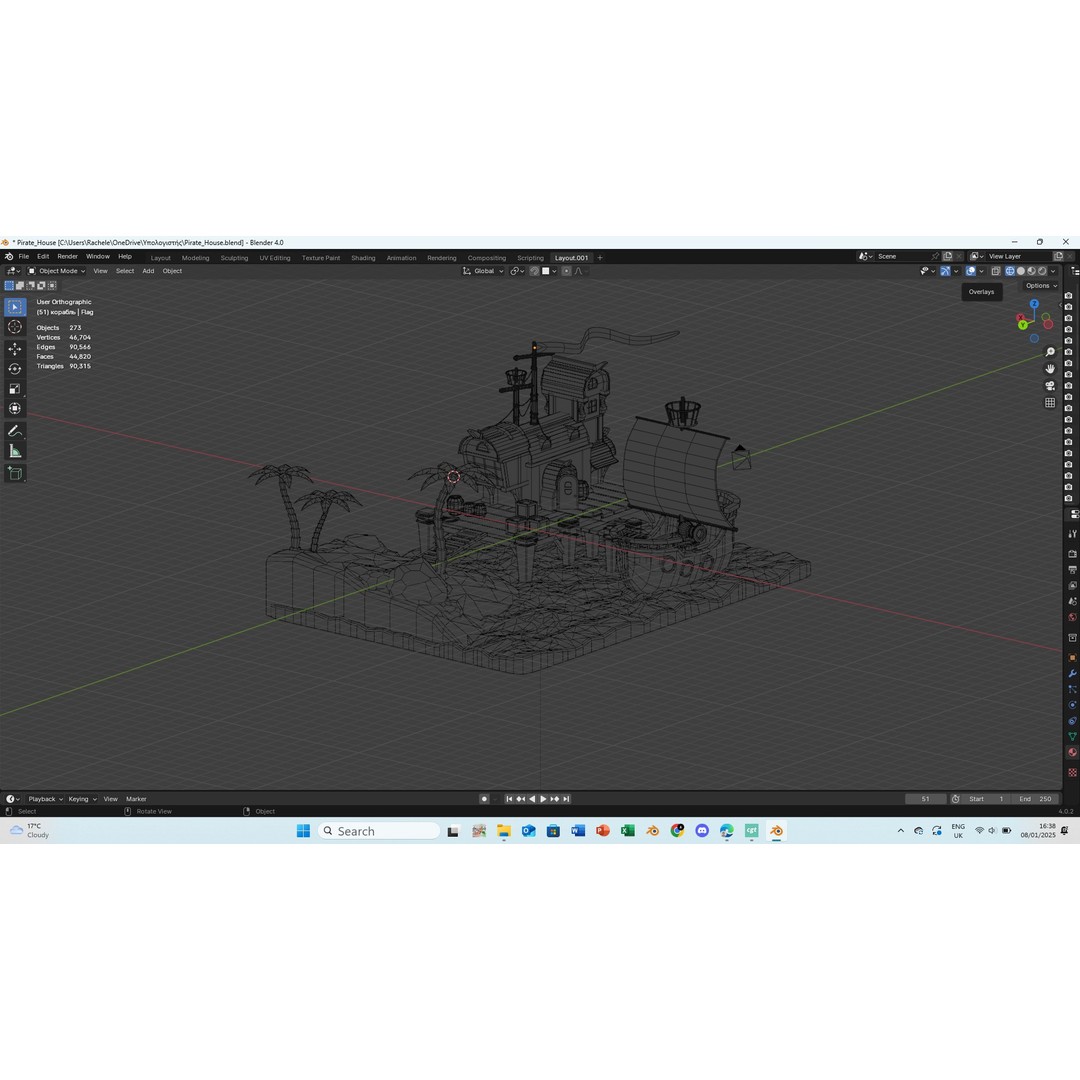 Pirate House 3D Model – Low Poly Tropical Scene, FBX, Blender - View 12