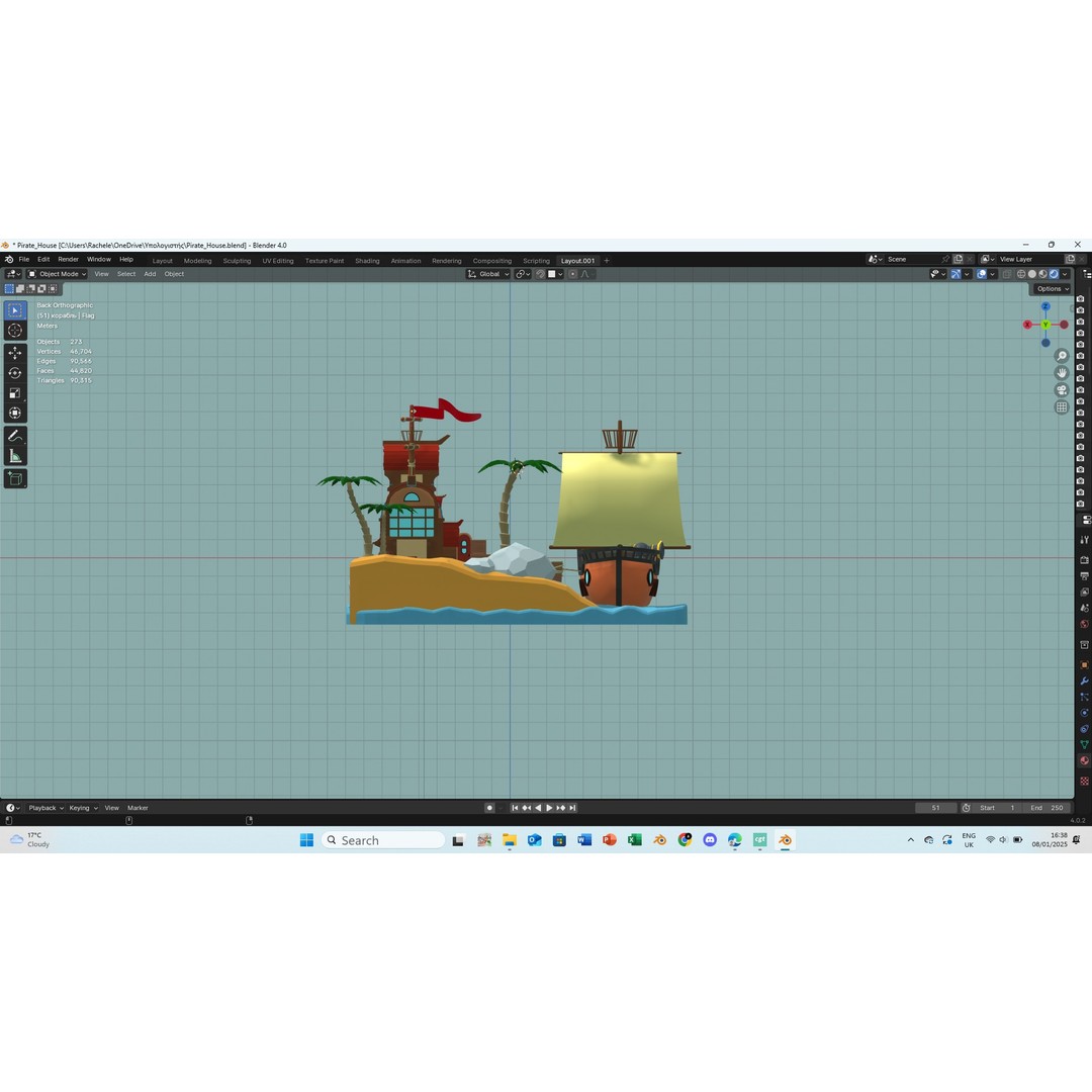 Pirate House 3D Model – Low Poly Tropical Scene, FBX, Blender - View 4