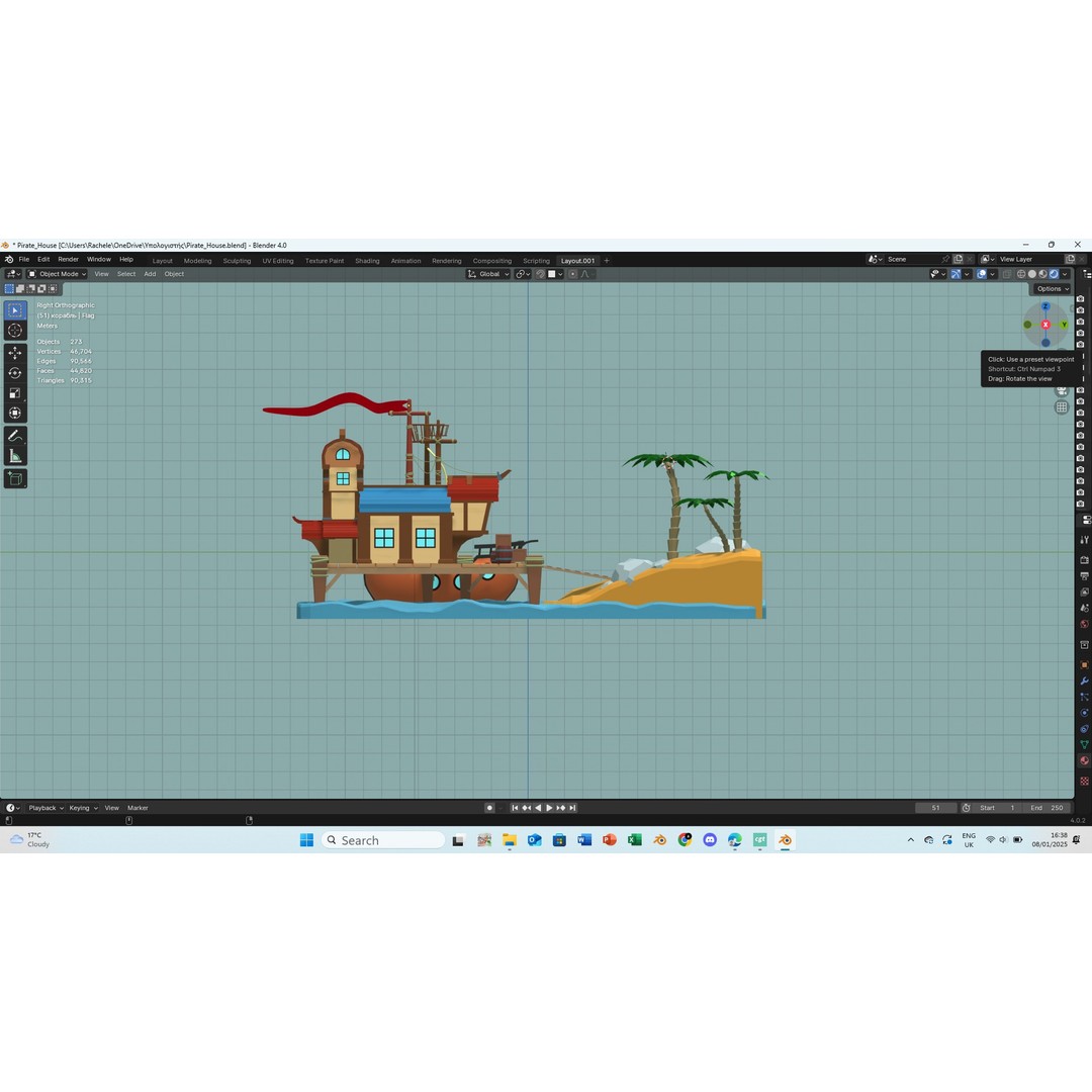 Pirate House 3D Model – Low Poly Tropical Scene, FBX, Blender - View 5