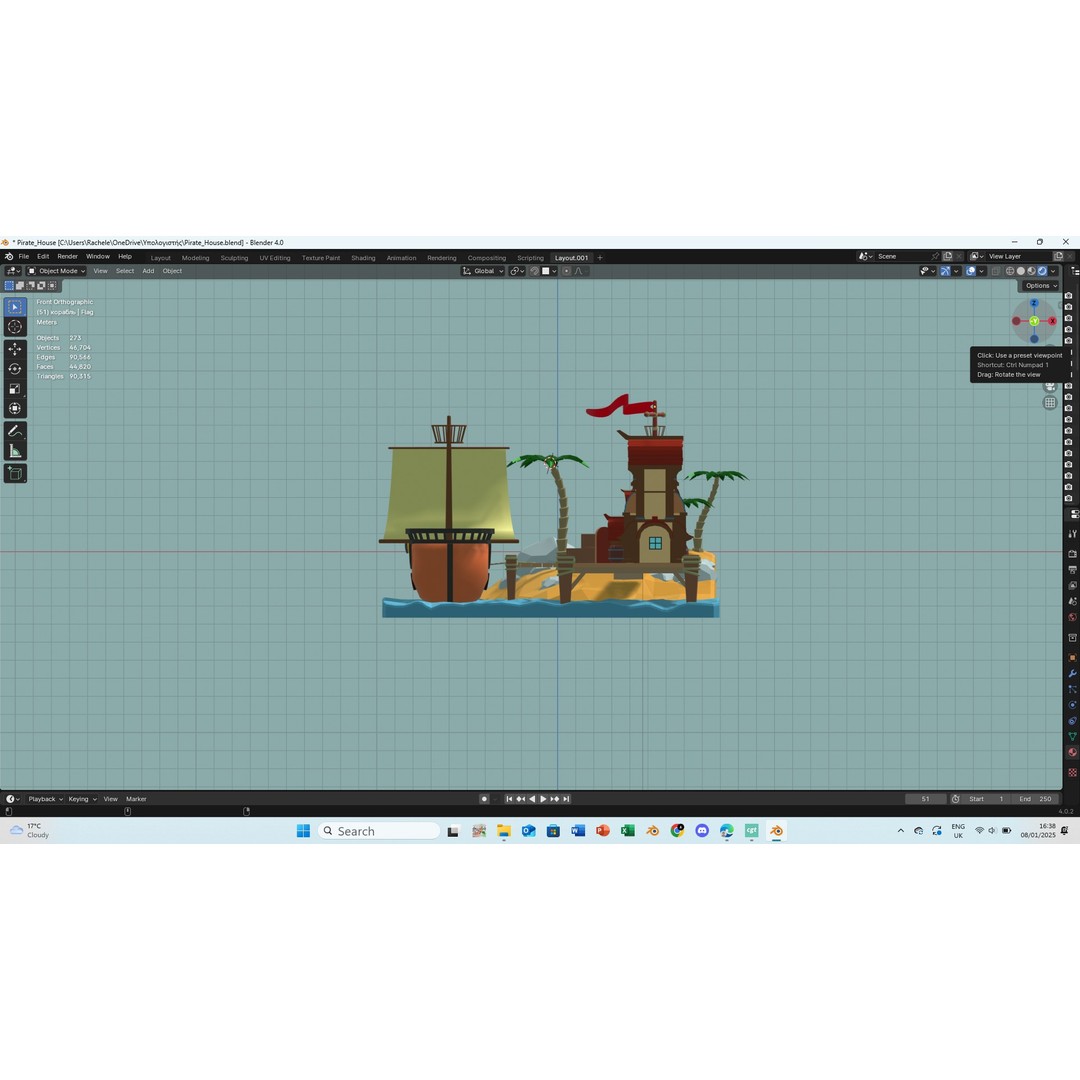 Pirate House 3D Model – Low Poly Tropical Scene, FBX, Blender - View 6