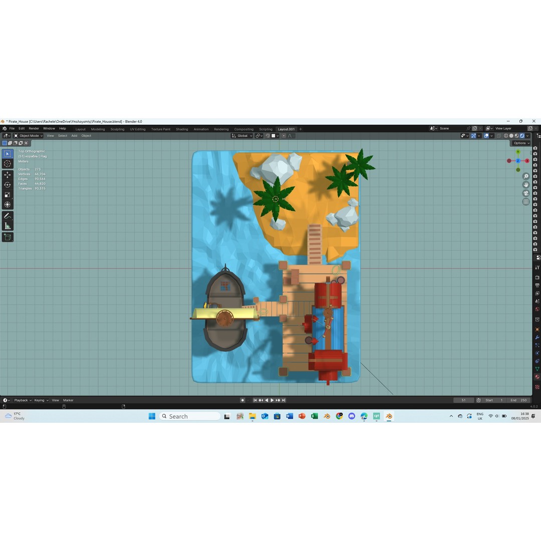 Pirate House 3D Model – Low Poly Tropical Scene, FBX, Blender - View 8