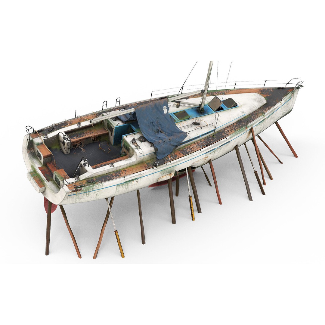 Abandoned Boat 3D Model – Realistic Wreck for Game Assets, FBX - View 2