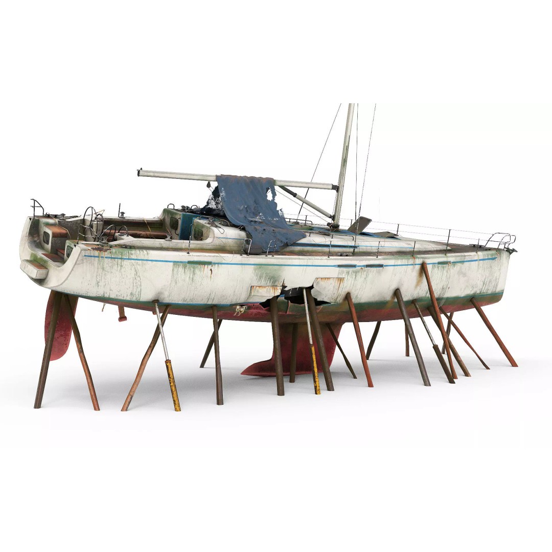 Abandoned Boat 3D Model – Realistic Wreck for Game Assets, FBX - View 3