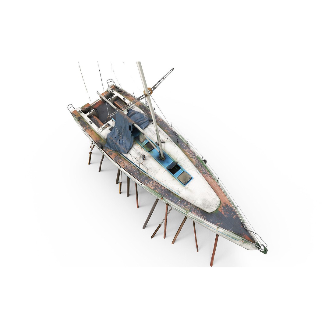 Abandoned Boat 3D Model – Realistic Wreck for Game Assets, FBX - View 4