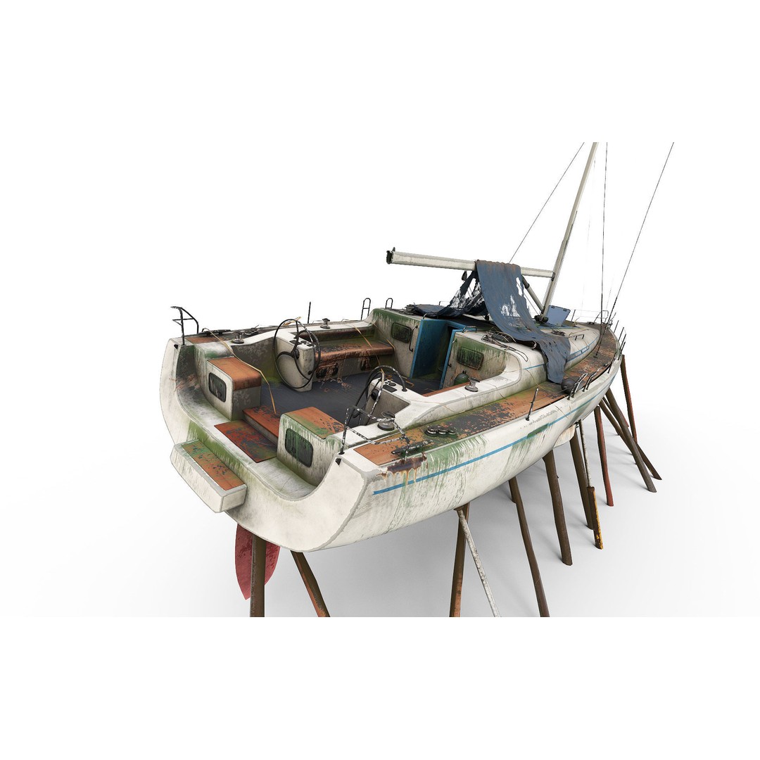 Abandoned Boat 3D Model – Realistic Wreck for Game Assets, FBX - View 6