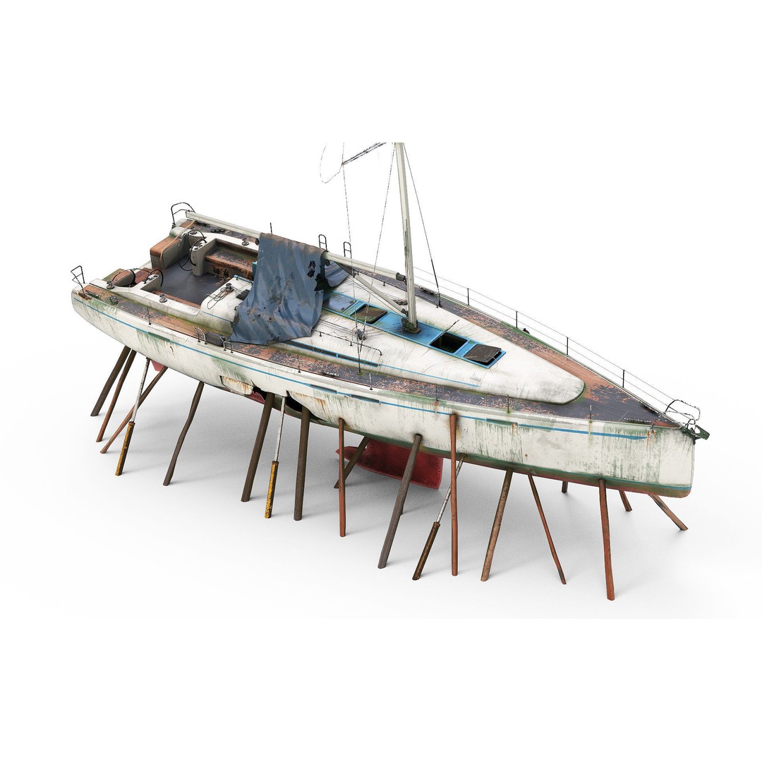 Abandoned Boat 3D Model – Realistic Wreck for Game Assets, FBX - View 9