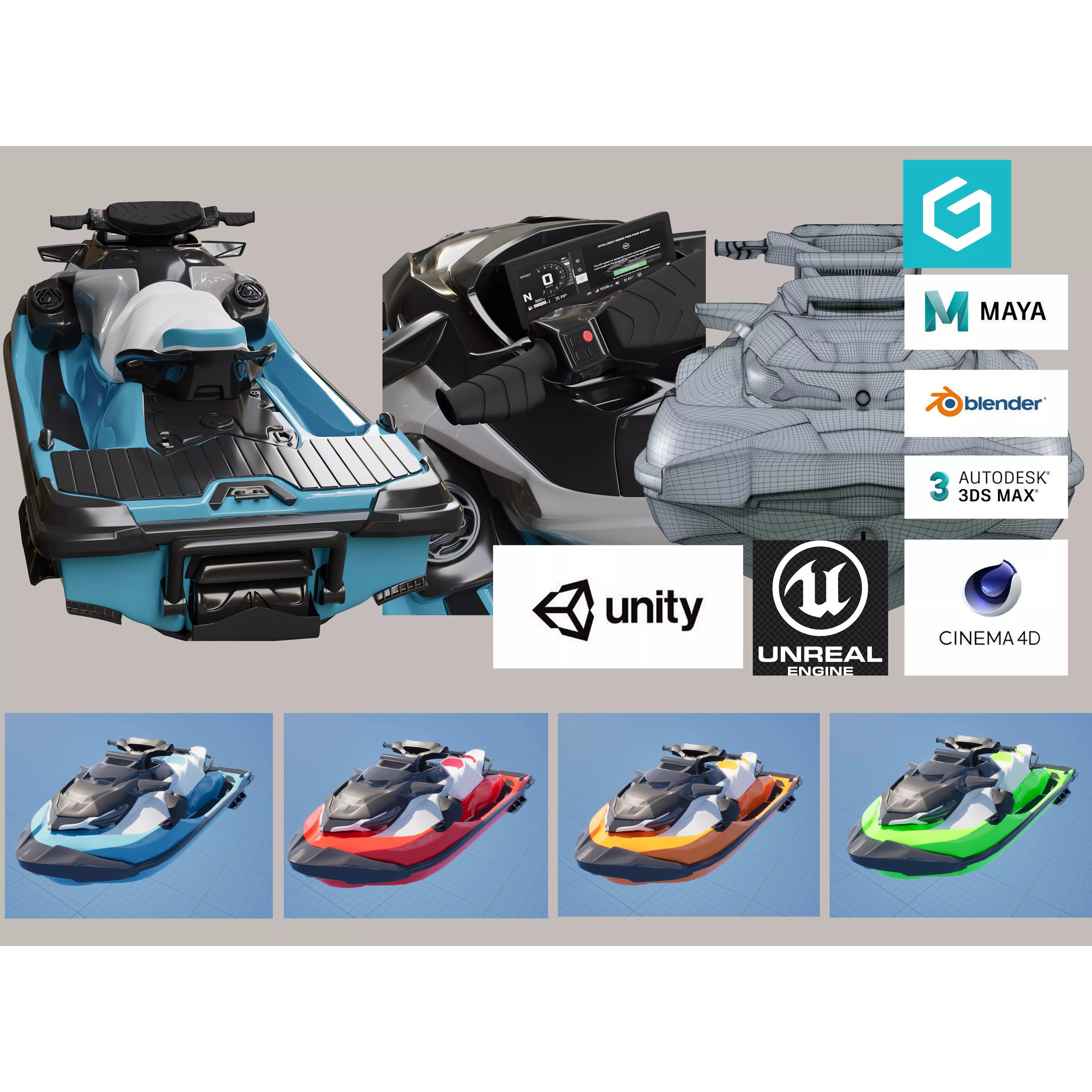 Sea-Doo GTX Limited 325 - Low-Poly Game-Ready 3D Model - View 2