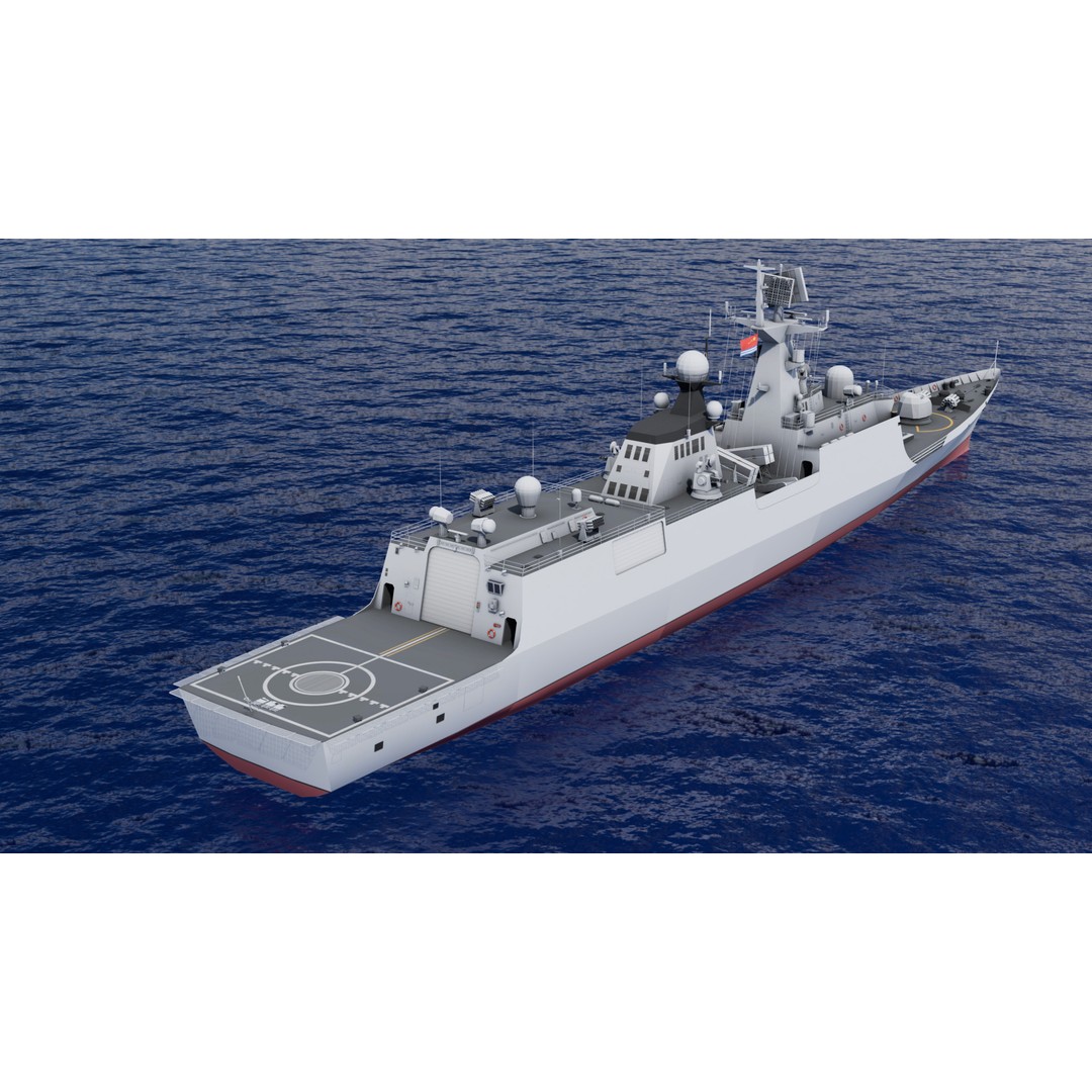 054A Frigate Ship 3D Model – Low Poly Military Watercraft, FBX, OBJ - View 3
