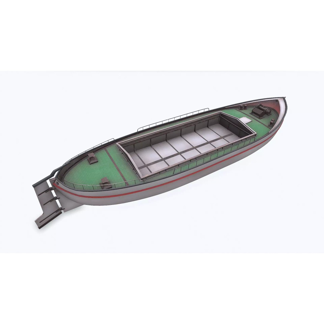 Small River Barge Boat 3D Model – Low Poly PBR Game Asset, FBX - View 12