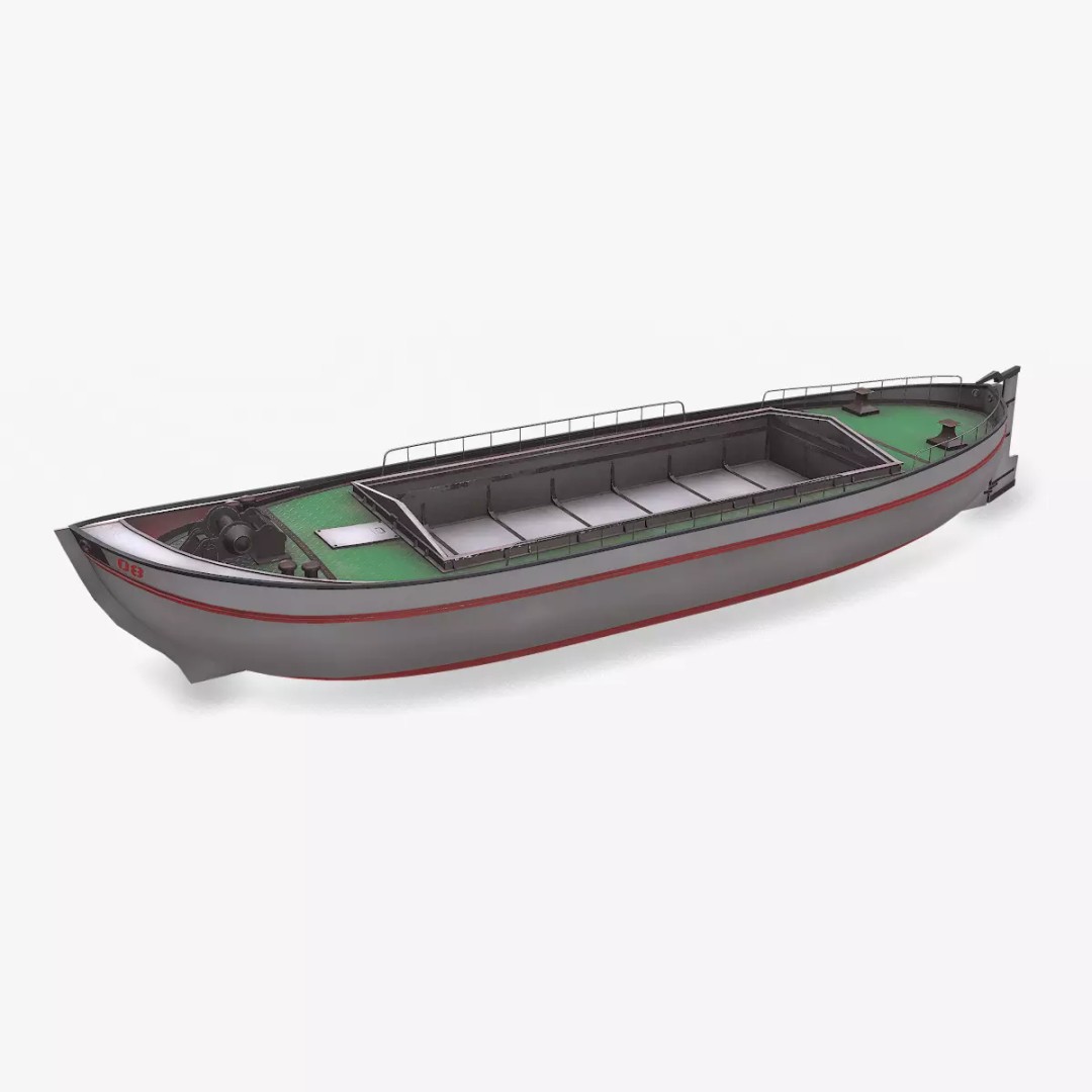 Small River Barge Boat 3D Model – Low Poly PBR Game Asset, FBX - View 2