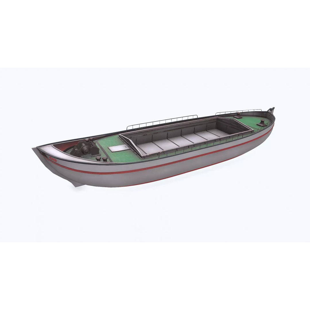 Small River Barge Boat 3D Model – Low Poly PBR Game Asset, FBX - View 3