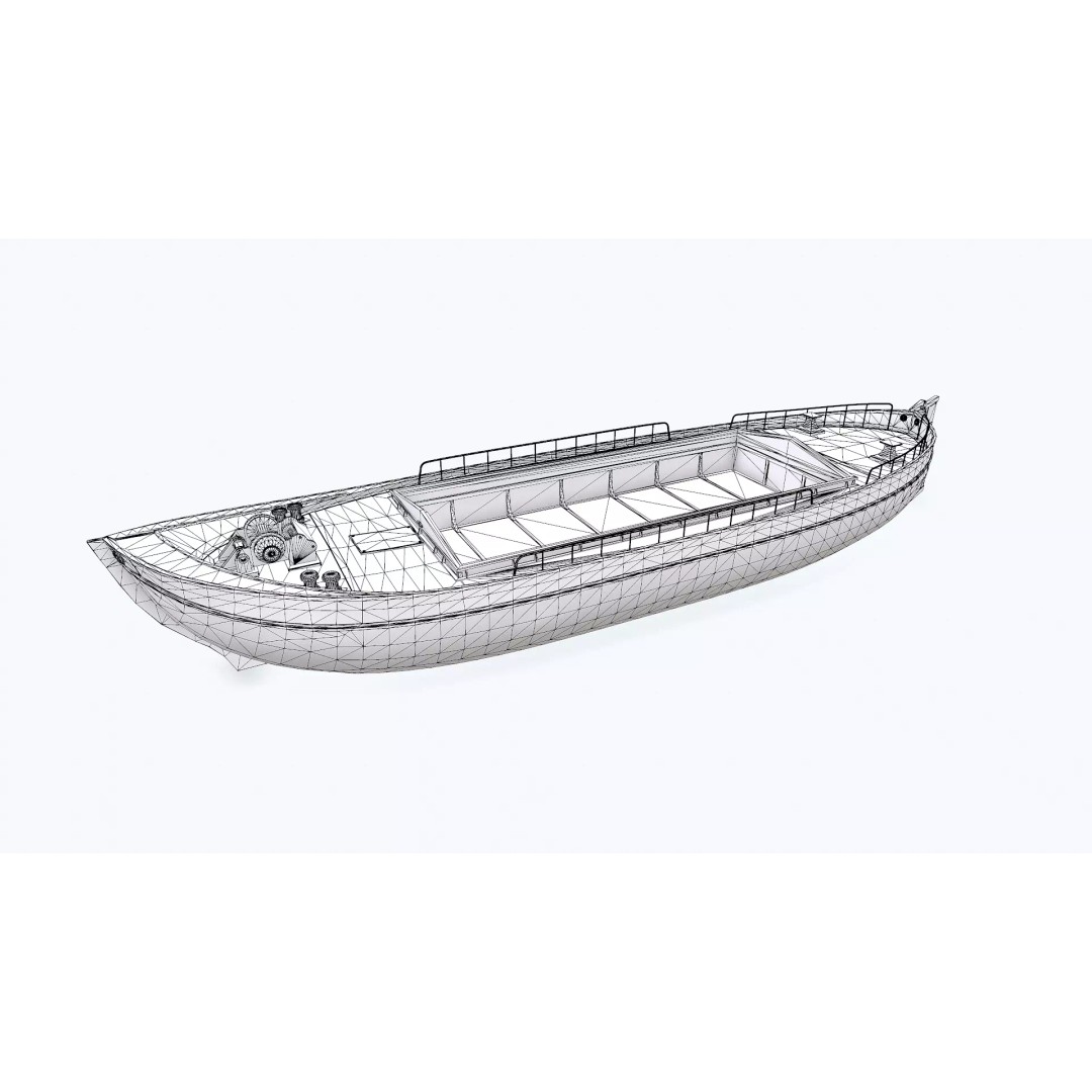 Small River Barge Boat 3D Model – Low Poly PBR Game Asset, FBX - View 32