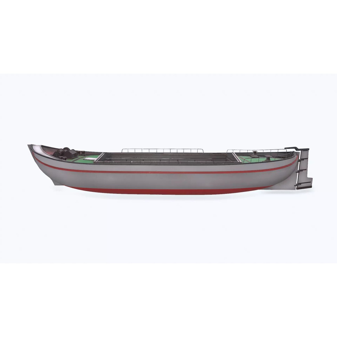 Small River Barge Boat 3D Model – Low Poly PBR Game Asset, FBX - View 4