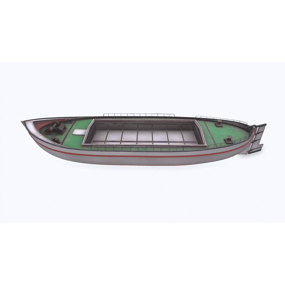 Small River Barge Boat 3D Model – Low Poly PBR Game Asset, FBX - View 5