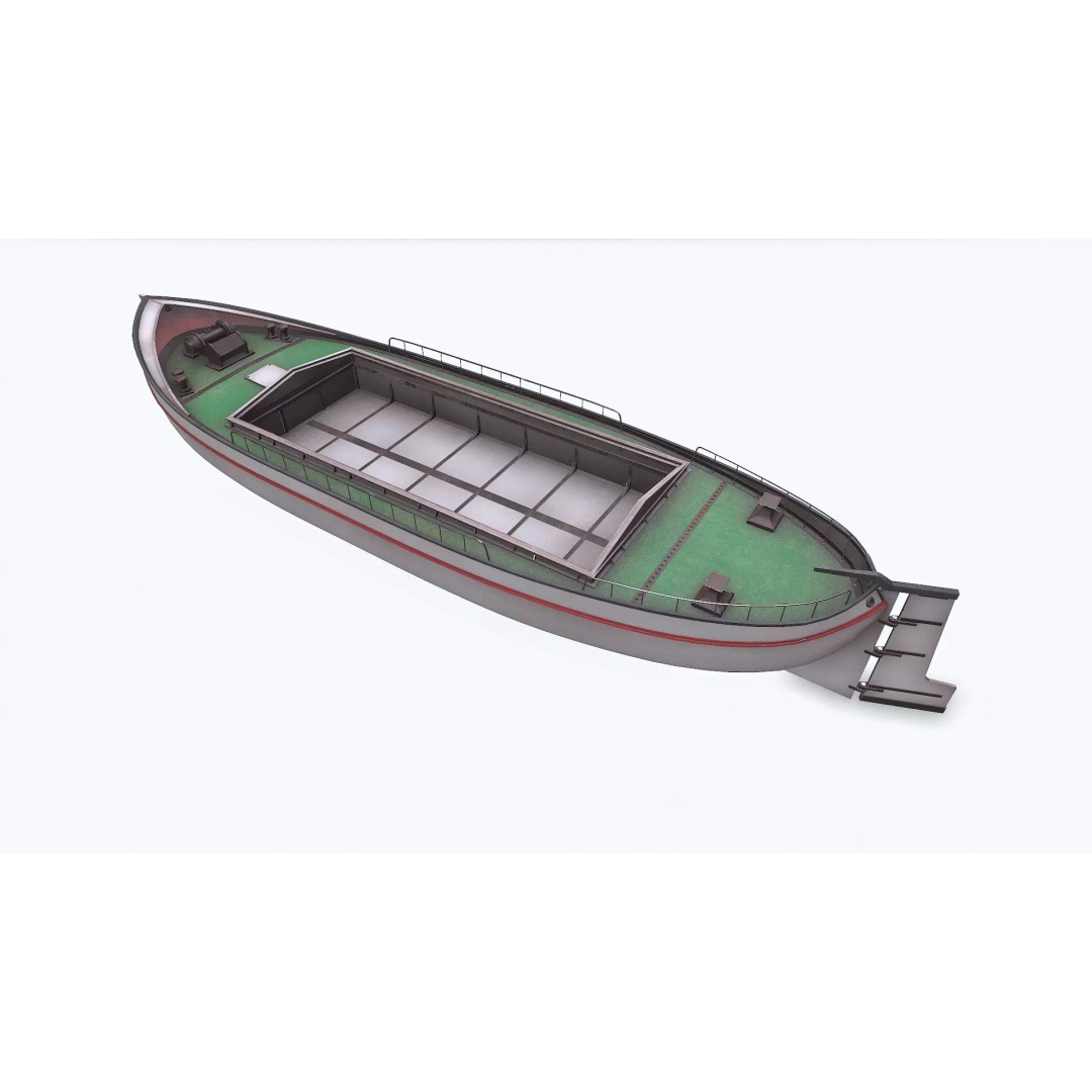 Small River Barge Boat 3D Model – Low Poly PBR Game Asset, FBX - View 8