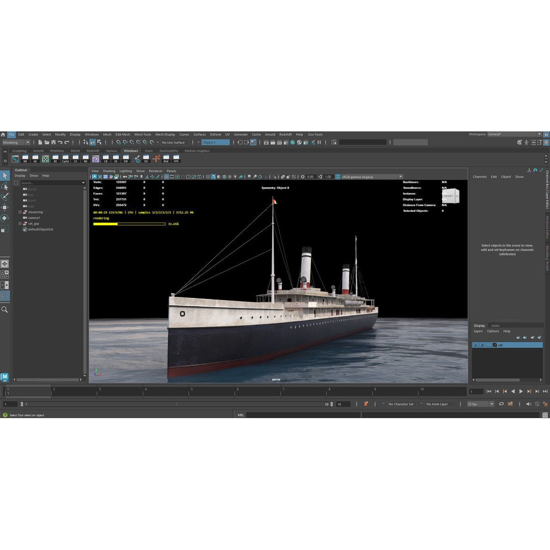 Steamship 3D Model – Low Poly Historic Vessel, Blender & FBX - View 10