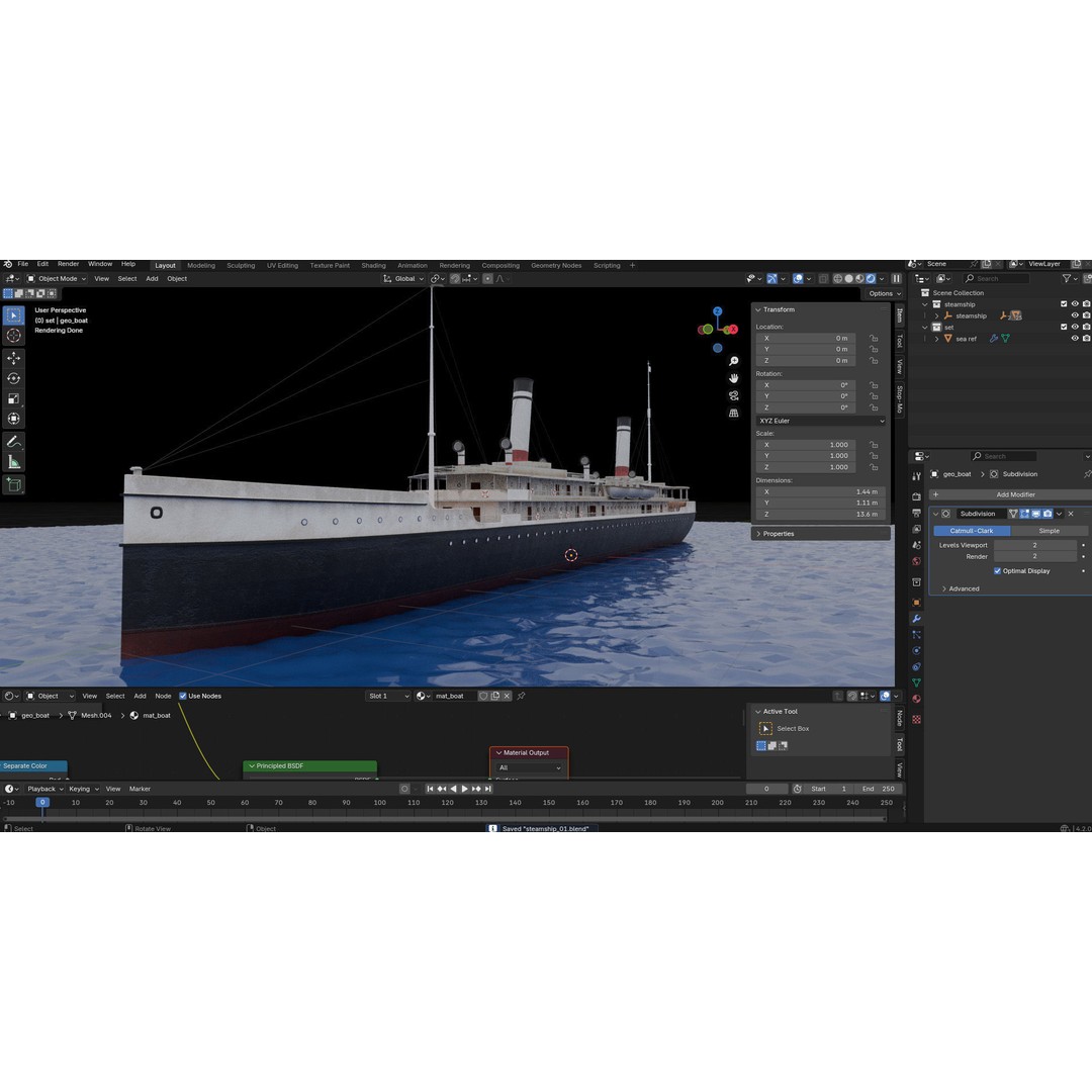 Steamship 3D Model – Low Poly Historic Vessel, Blender & FBX - View 11