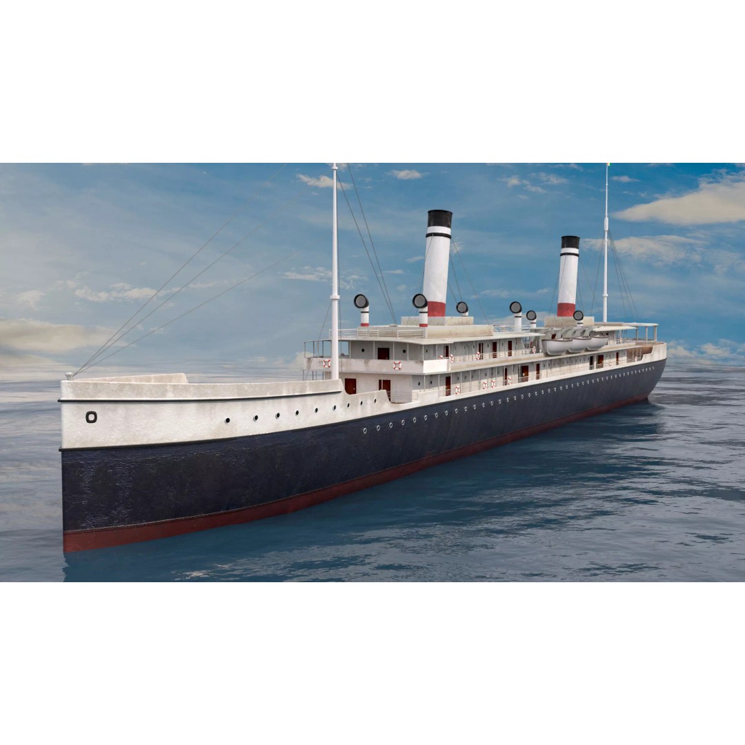 Steamship 3D Model – Low Poly Historic Vessel, Blender & FBX - View 2