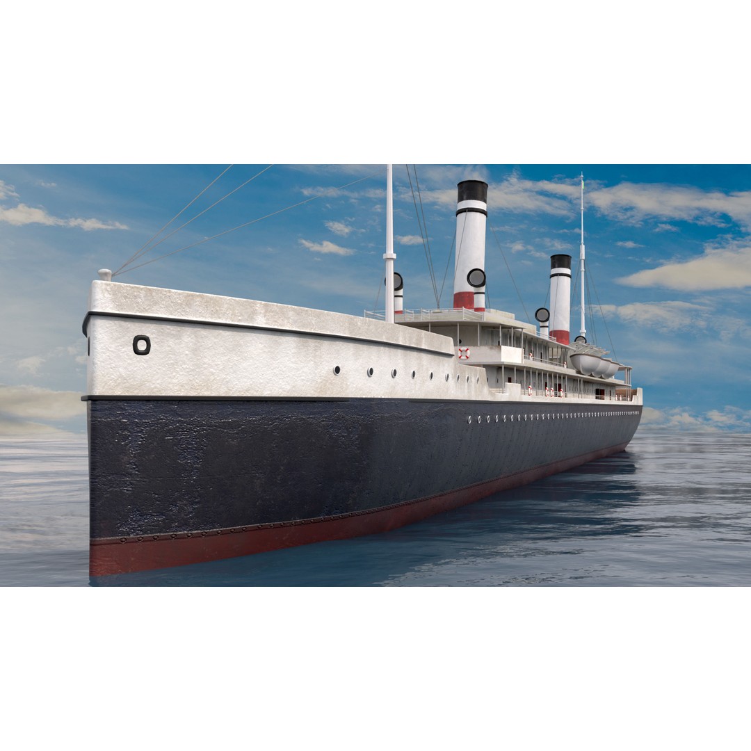 Steamship 3D Model – Low Poly Historic Vessel, Blender & FBX - View 3