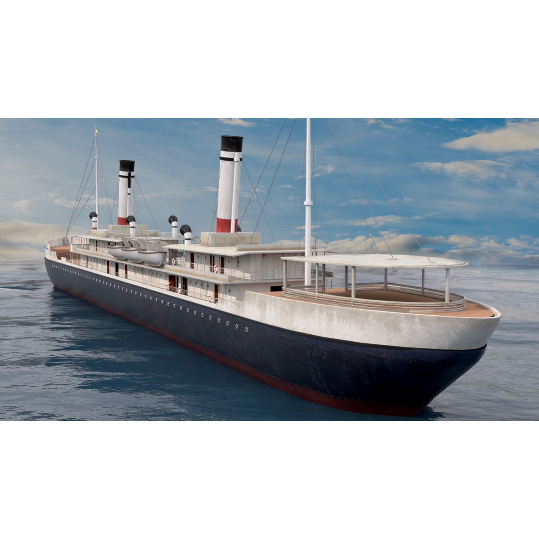 Steamship 3D Model – Low Poly Historic Vessel, Blender & FBX - View 6