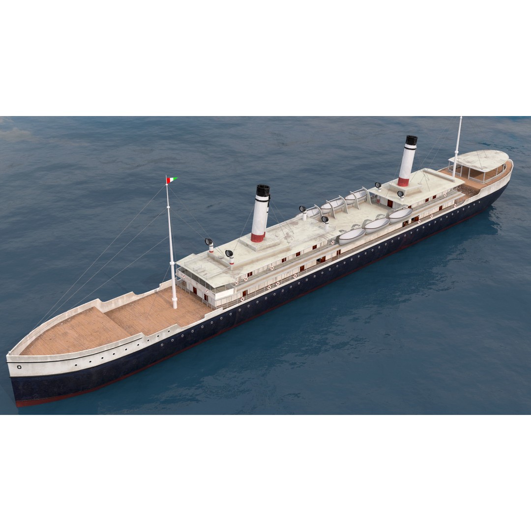 Steamship 3D Model – Low Poly Historic Vessel, Blender & FBX - View 8