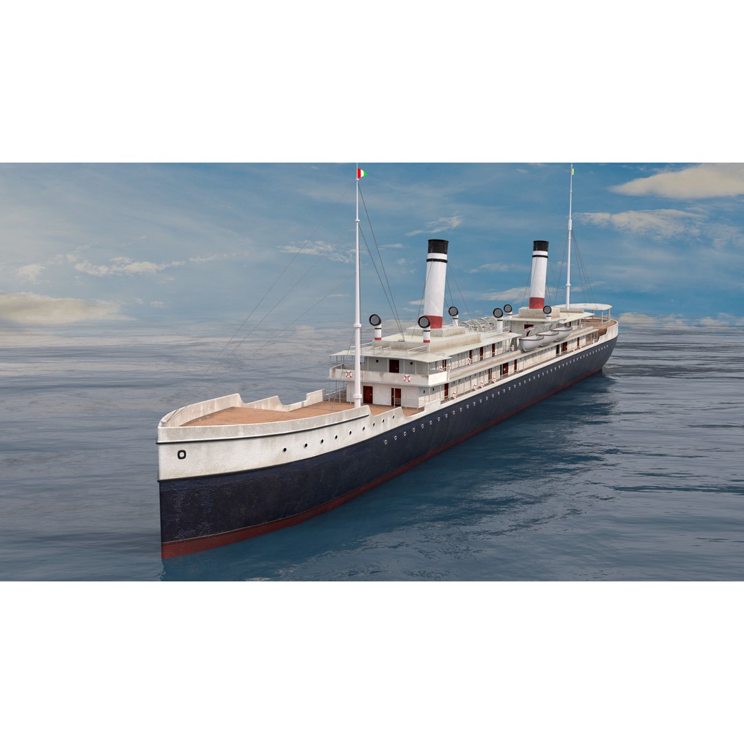 Steamship 3D Model – Low Poly Historic Vessel, Blender & FBX - View 9