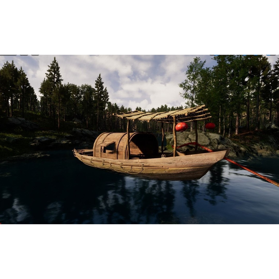 Old Chinese Boat 3D Model – Low Poly Historic Watercraft, FBX